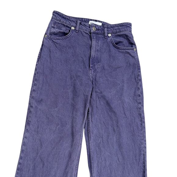 Zara Marine Straight Leg Frayed Hem Jeans In Purple - Picture 6 of 7